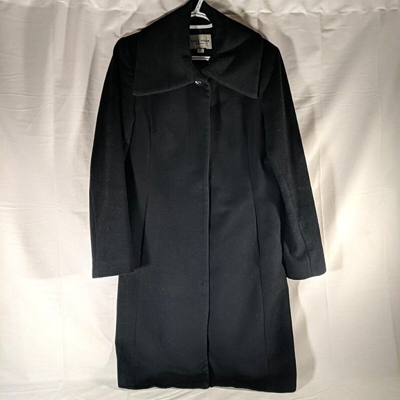Cole Haan Wool Coat, Trench Long Pea Car Outerwear Black size 8 women's snap - Picture 1 of 13